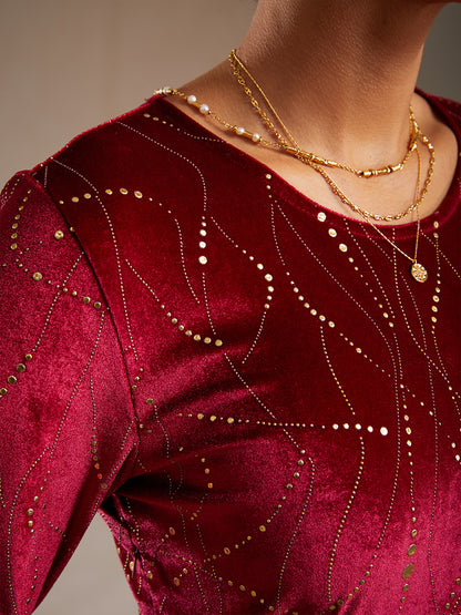 Velvet A-Line Dress Gold Foil with Pockets