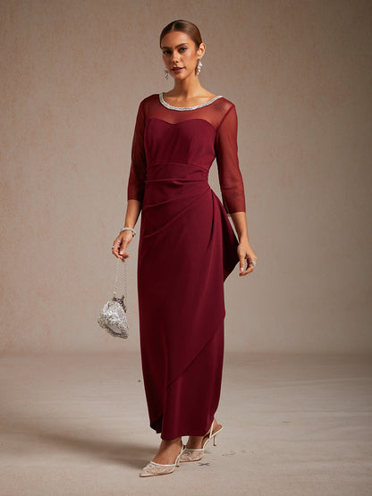 Elegant Beaded Illusion Neckline Formal Dress