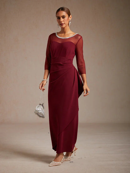 Elegant Beaded Illusion Neckline Formal Dress