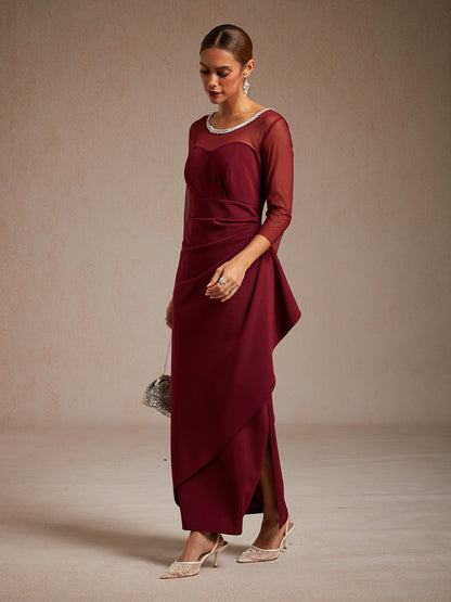 Elegant Beaded Illusion Neckline Formal Dress