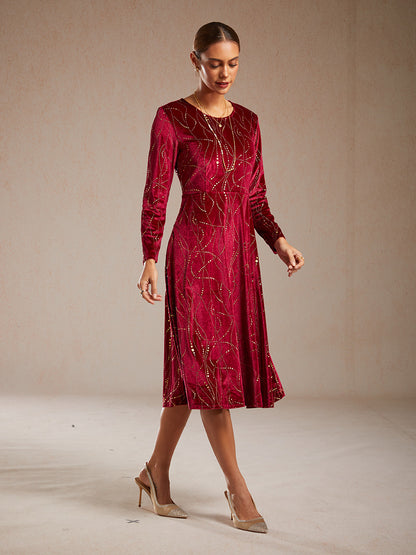 Velvet A-Line Dress Gold Foil with Pockets