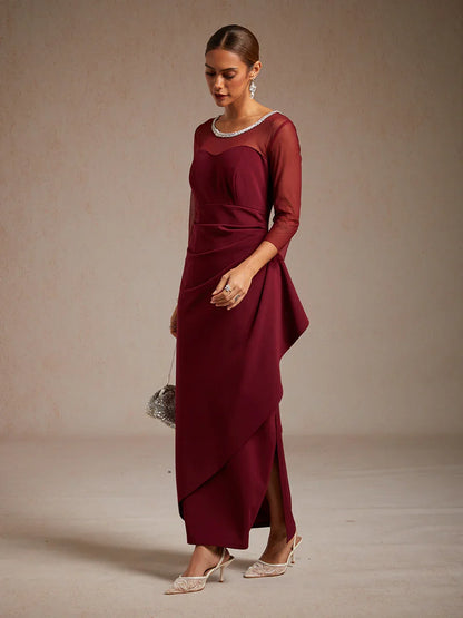 Elegant Beaded Illusion Neckline Formal Dress