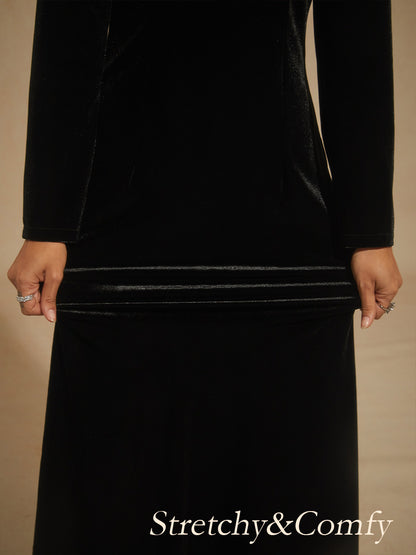 Stretch Velvet Evening Gown with Rhinestone Embellished