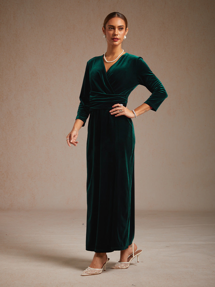 Long Stretch Velvet Dress with Twisted Detail