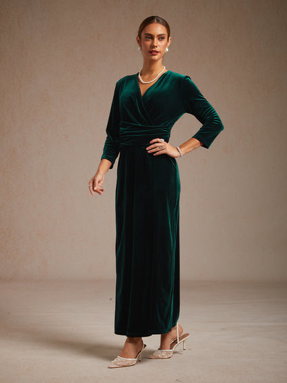 Long Stretch Velvet Dress with Twisted Detail