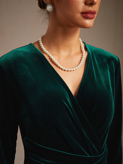 Long Stretch Velvet Dress with Twisted Detail