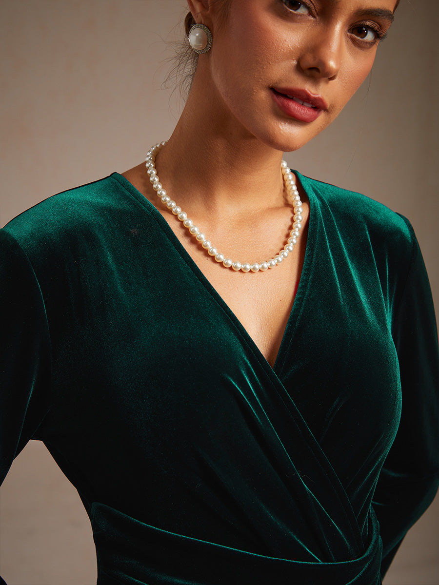 Long Stretch Velvet Dress with Twisted Detail