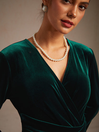 Long Stretch Velvet Dress with Twisted Detail