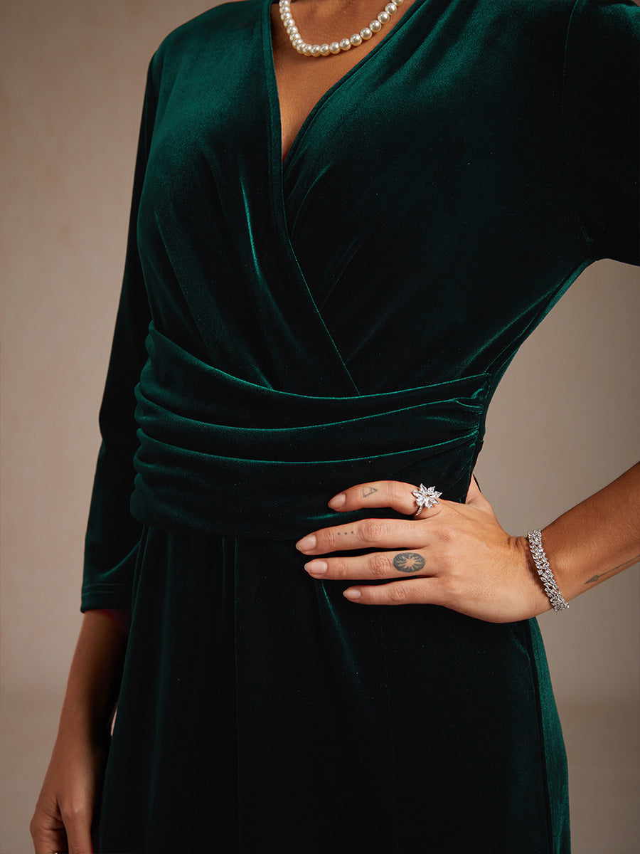 Long Stretch Velvet Dress with Twisted Detail