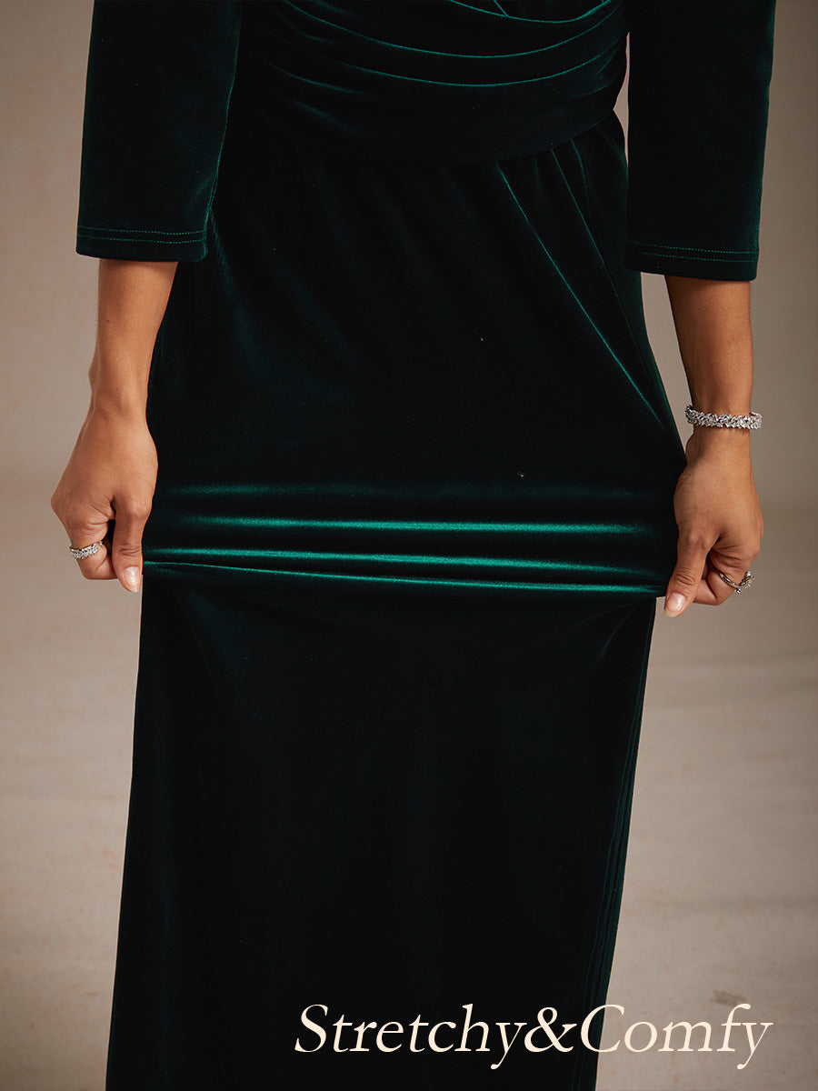 Long Stretch Velvet Dress with Twisted Detail