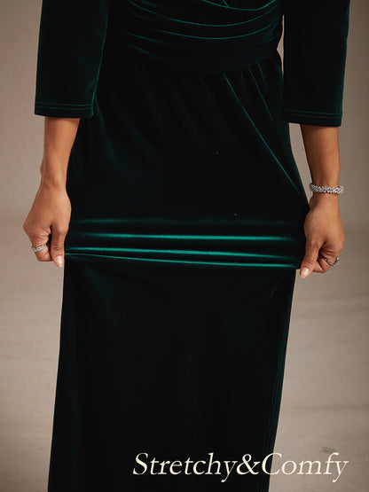 Long Stretch Velvet Dress with Twisted Detail