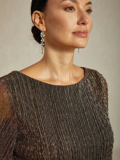 Metallic Pleated Chiffon Asymmetrical Layered Blouse