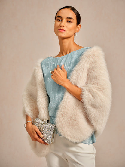 Metallic Pleated Chiffon Asymmetrical Layered Blouse