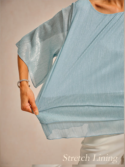 Metallic Pleated Chiffon Asymmetrical Layered Blouse
