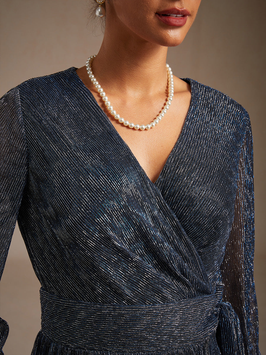 Metallic Pleated Chiffon Evening Wrap Top