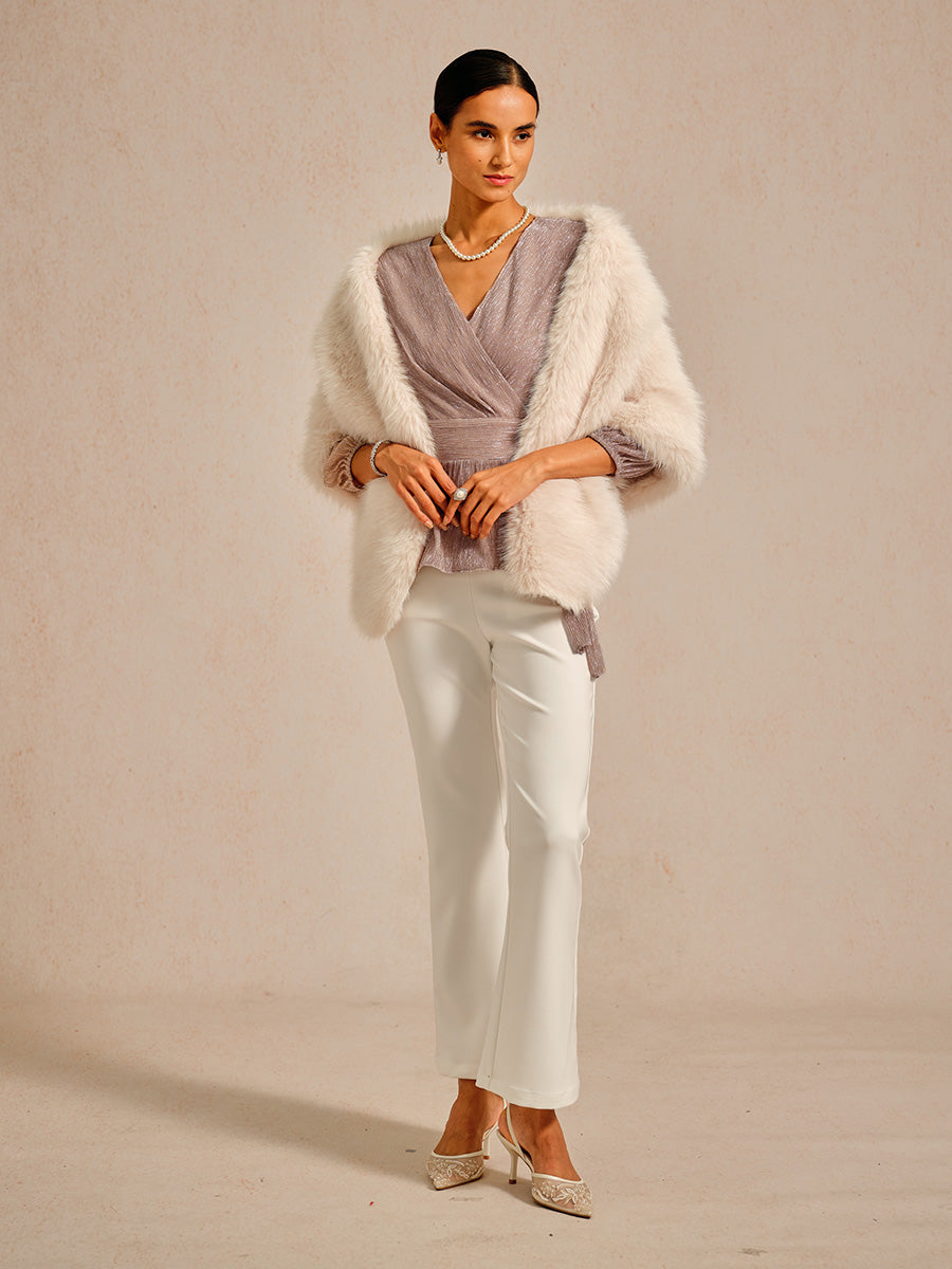 Metallic Pleated Chiffon Evening Wrap Top