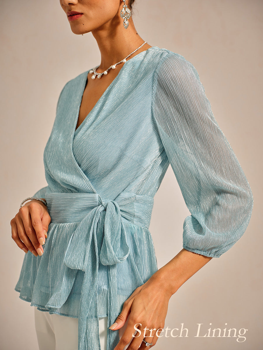 Metallic Pleated Chiffon Evening Wrap Top