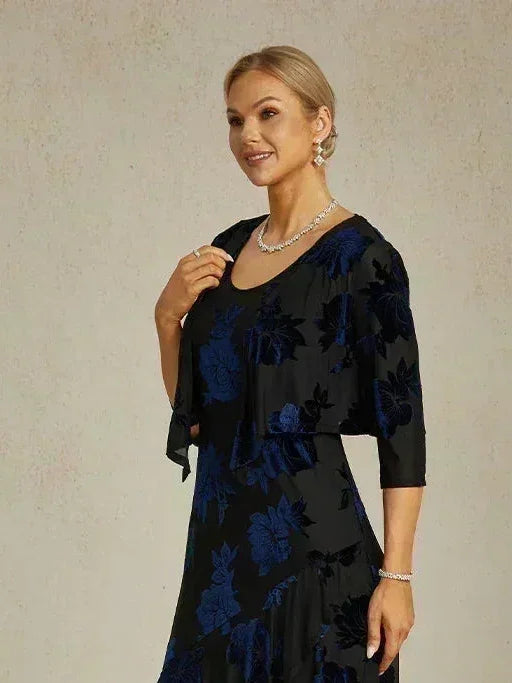 Floral Stretch Velvet 3/4 Sleeve Shrug