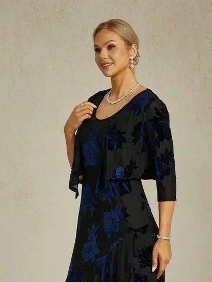 Floral Stretch Velvet 3/4 Sleeve Shrug