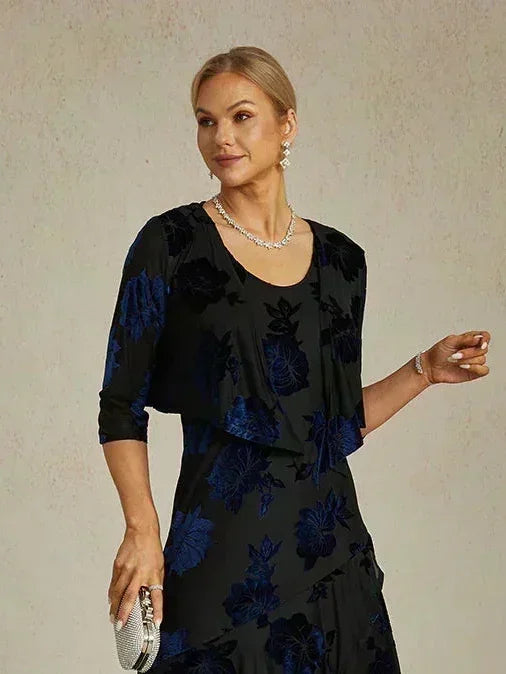 花卉彈性天鵝絨七分袖披肩