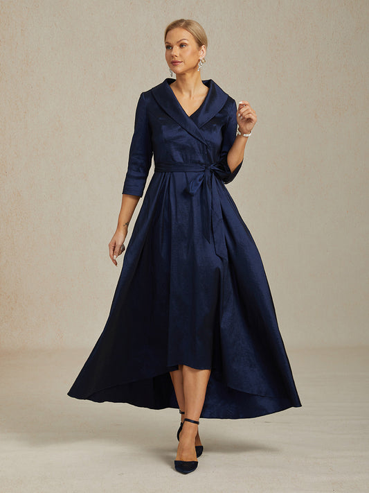 Stretch Taffeta Cocktail Dress with Tie Belt