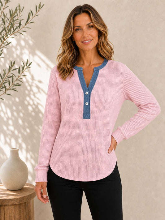 Cotton Waffle Henley Top