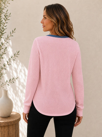 Cotton Waffle Henley Top