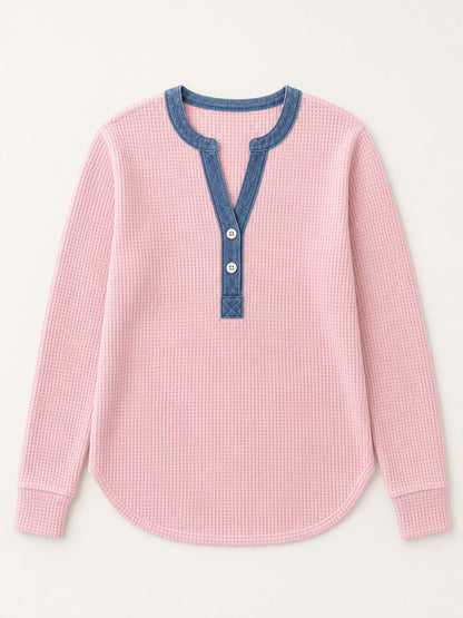 Cotton Waffle Henley Top