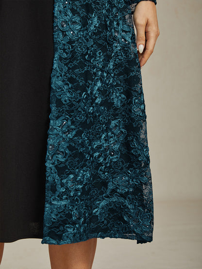 Rosette Lace Long Jacket with Sequin Detail
