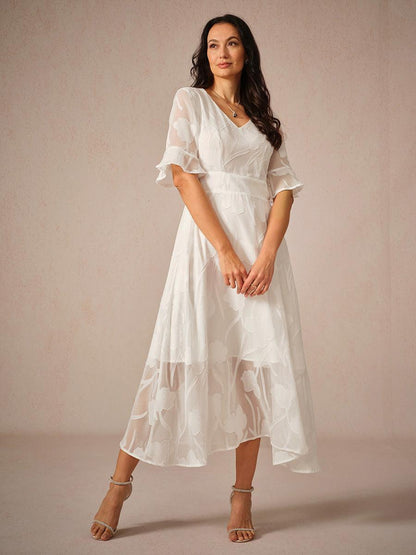 Ruffle Flutter Lace Maxi Dress
