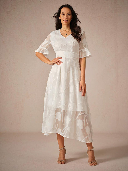 Ruffle Flutter Lace Maxi Dress