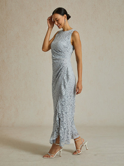 Lace Sequin Maxi Dress with Ruffle Detail