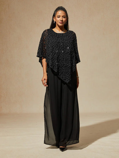 Shimmering Sequin Lace Cape Top