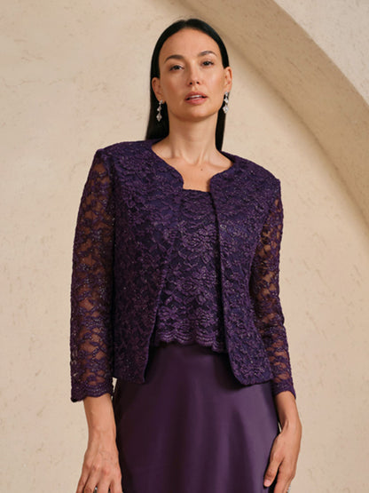 Silver Glitter Lace Jacket with 3/4 Sleeves