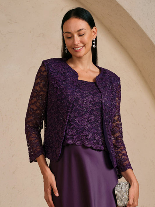 Silver Glitter Lace Jacket with 3/4 Sleeves