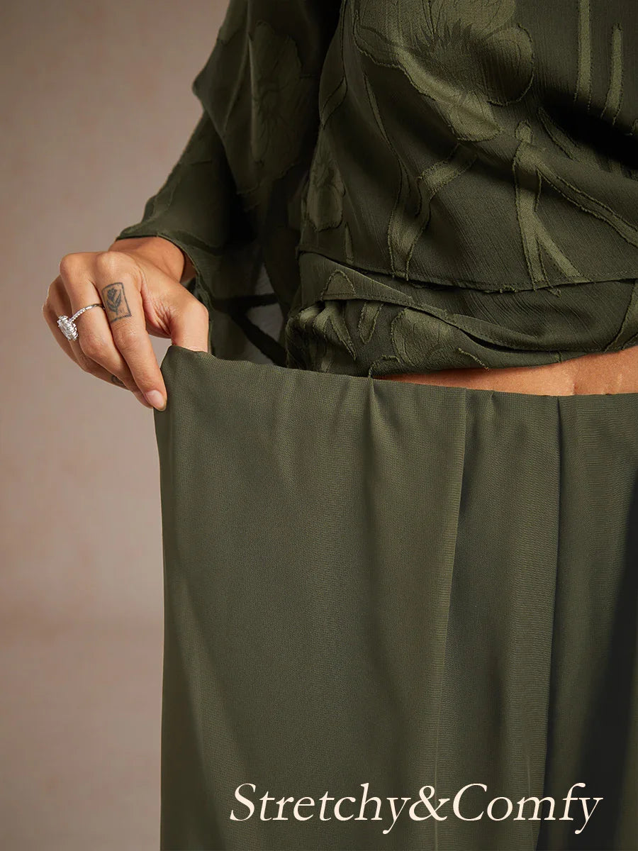 Hose mit geradem Bein und Chiffon-Überlagerung mit Beinschlitz