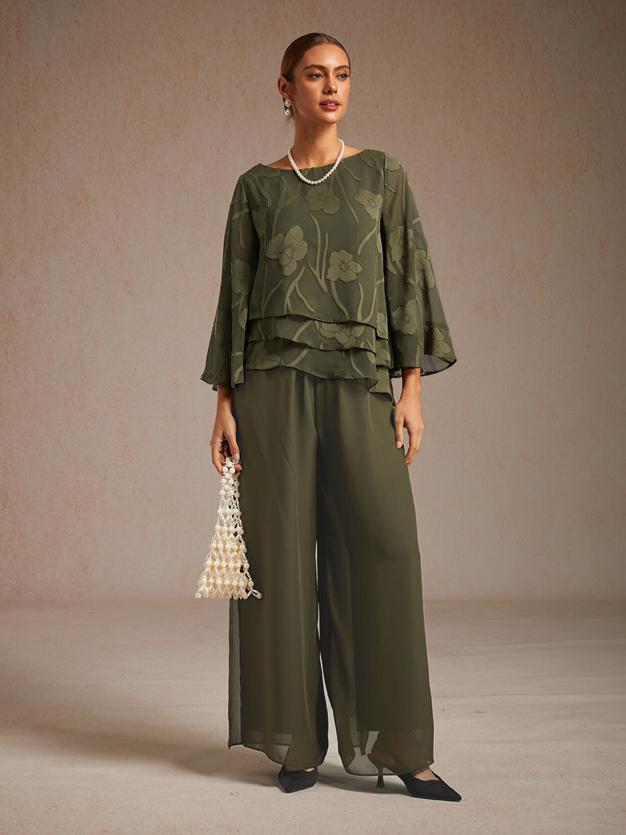 Straight Leg Pant With Chiffon Split Leg Overlay