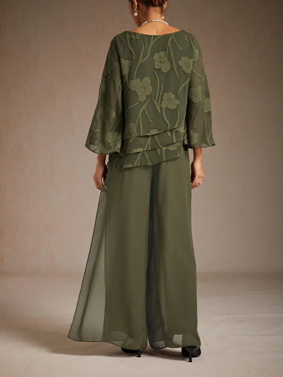 Hose mit geradem Bein und Chiffon-Überlagerung mit Beinschlitz