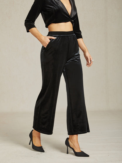 Straight Leg Velvet Pants with Pockets