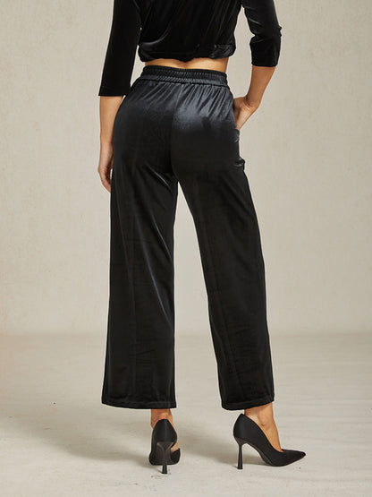 Straight Leg Velvet Pants with Pockets