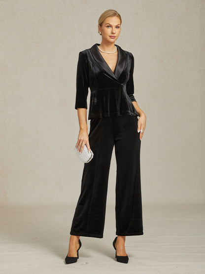 Straight Leg Velvet Pants with Pockets