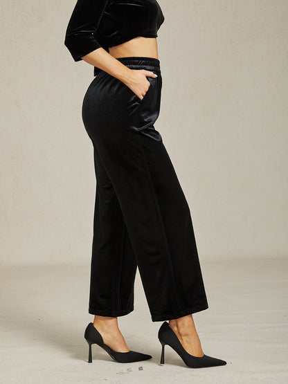 Straight Leg Velvet Pants with Pockets