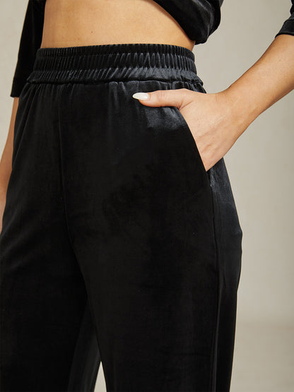 Straight Leg Velvet Pants with Pockets
