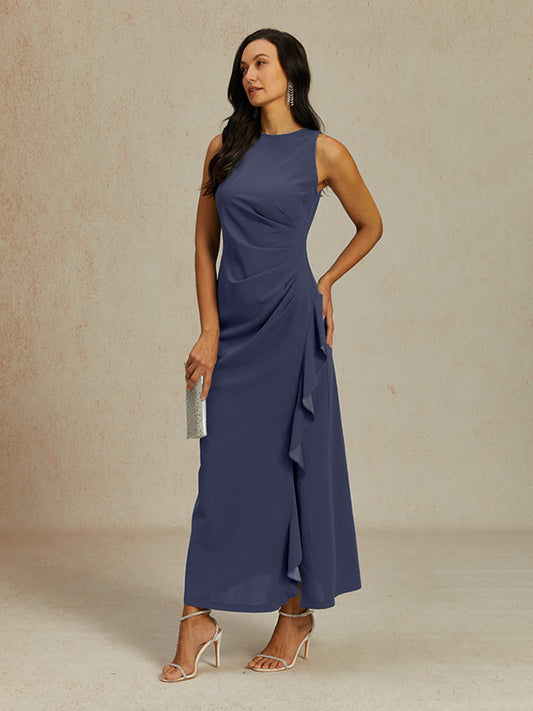 Stretch Formal Gown with Ruffle Detail