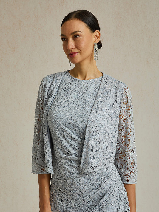 Stretch Lace Sequin Jacket with 3/4 Sleeves