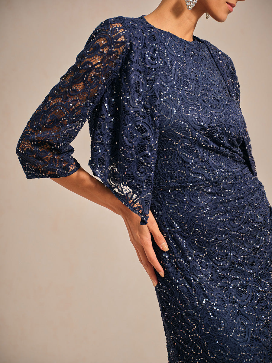 Stretch Lace Sequin Jacket with 3/4 Sleeves