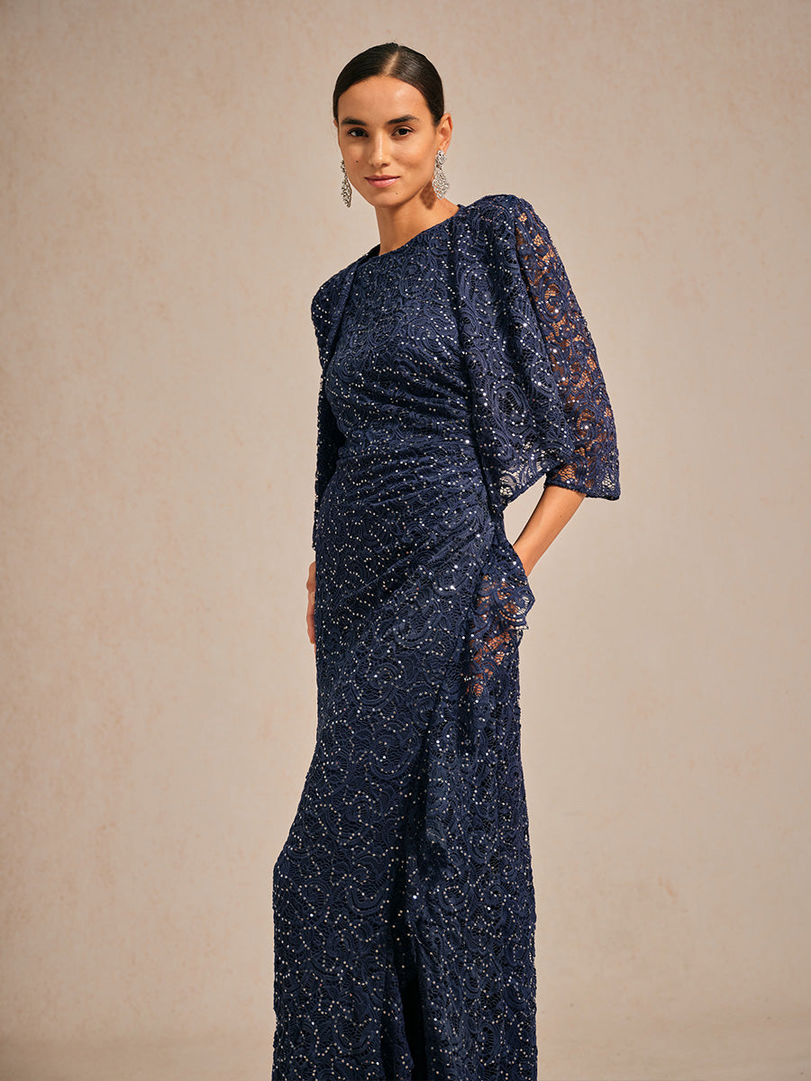 Stretch Lace Sequin Jacket with 3/4 Sleeves