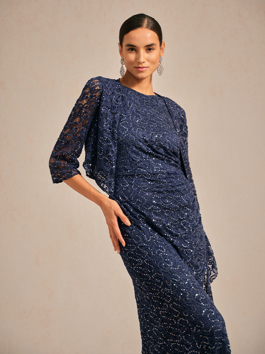 Stretch Lace Sequin Jacket with 3/4 Sleeves