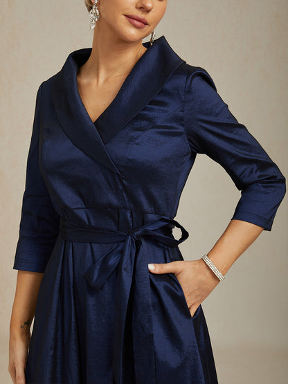 Stretch Taffeta Cocktail Dress with Tie Belt