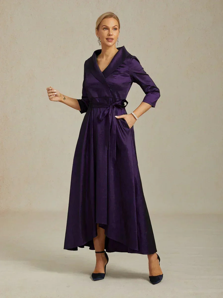 Stretch Taffeta Cocktail Dress with Tie Belt